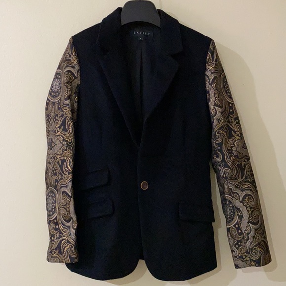 LAVEER Blazer women jackets Size 4 color blk & gold . 90% Wool 10% Nylon - Picture 16 of 17